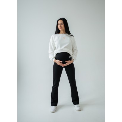 Теплые брюки клеш для беременных джерси с утеплением HN Черный 